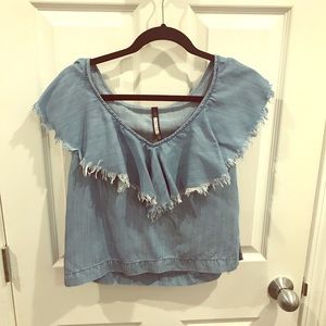 Denim crop top with ruffle top